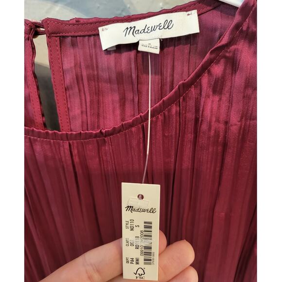 Madewell Short Sleeve Slip Midi Dress in Plisse - Mulberry Wine - Small - Picture 5 of 7